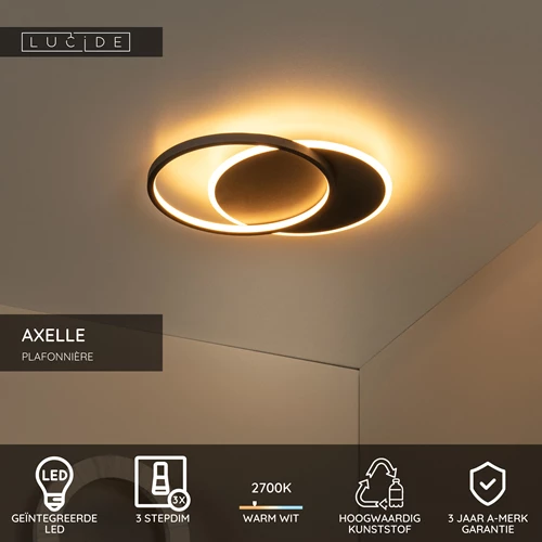 Lucide AXELLE - Plafonnière - Ø 29,5 cm - LED 3 StepDim - 1x24W 2700K - Zwart - USP